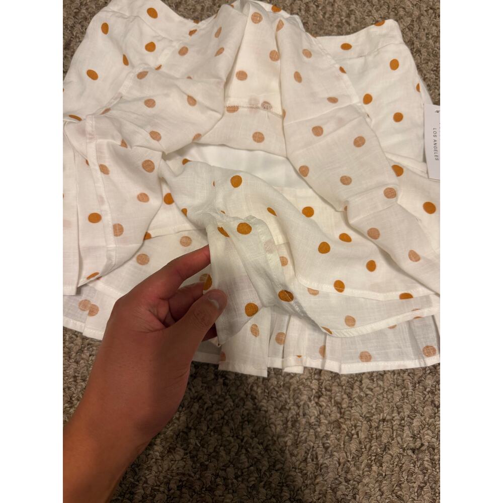 KIRIOUS | NEW Linen Blend Orange Polka Dot Cropped Tank/Skirt Pleated Set - Picture 11 of 12
